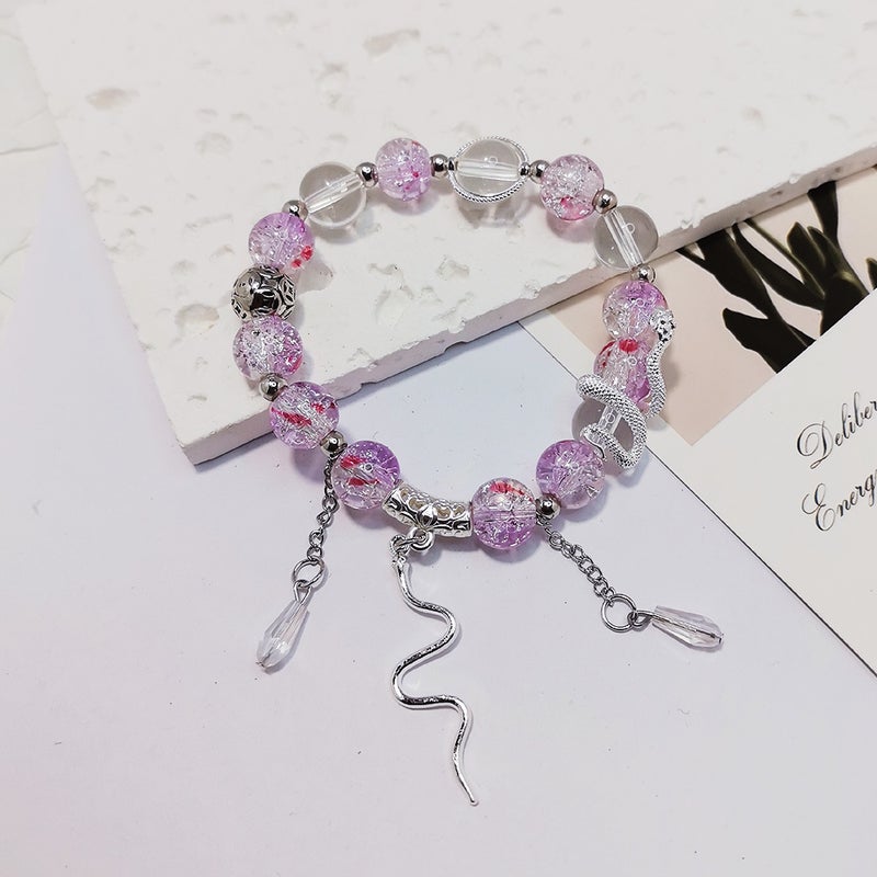 National Style Snake Year Tassel Beaded Bracelet Niche Design Glass Bracelet Female Stylish Versatile Bestie Student Jewelry - Image 2